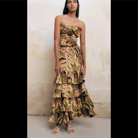 Zara linen blend ruffled printed  top - Picture 7 of 7